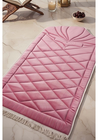 Koyu Pembe Kapitone Dolgulu Lüks Seccade 65x115 Cm