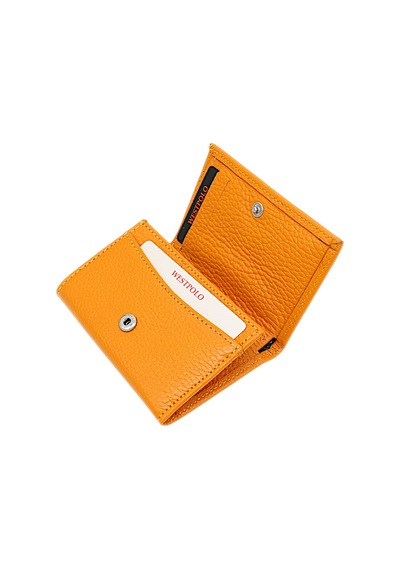 Westpolo Unisex Hakiki Deri Bozuk Para Ve Kağıt Para Bölmeli Cüzdan Kartlık - Hardal Hardal