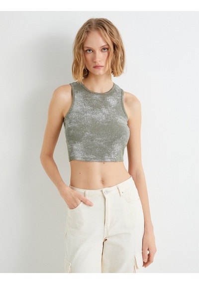 Koton Crop Atlet Halter Yaka Metalik Sim Baskılı Fitilli Ada Çayı 4sak10284ek Açık Yeşil Koton Crop Atlet Halter Yaka Metalik Sim Baskılı Fitilli Ada Çayı 4sak10284ek Açık Yeşil