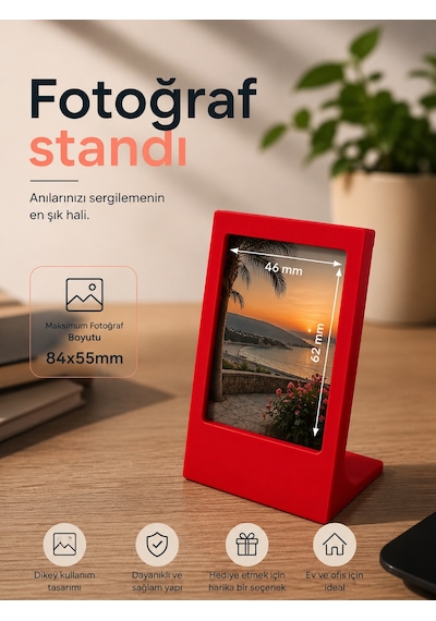 Masaüstü Instax Uyumlu Fotoğraf Standı Dekoratif Sevgili Çift Çerçevesi Kırmızı