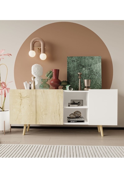 Milano Ahşap Ayaklı Modern Konsol 160 Cm Safir Meşe - Beyaz