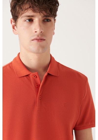 Avva E001004 Serin Tutan Standart Fit Normal Kesim Erkek Polo Yaka T-Shirt - Koyu Turuncu