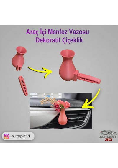 Araç İçi Menfez Vazosu 2 Li Set Dekoratif Çiçeklik Havalandırma Çıkışı Uyumlu Dekoratif Çiçeklik
