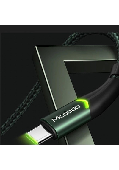 Mcdodo CA-7961 Typec Led Işıklı Hızlı Data Şarj Kablo 3A 1Mt-Yeşil
