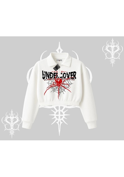 Startmore Beyaz Crop Yarım Fermuarlı Sweatshirt Spider Undercover Beyaz