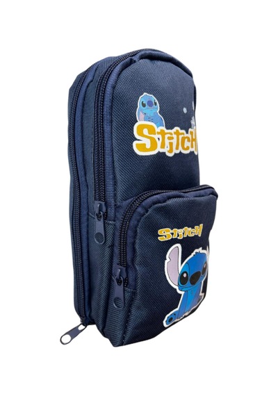 Stitch Baskılı Kalem Çantası Lacivert Geniş Hazneli Çok Bölmeli Kalem Kutu Lacivert