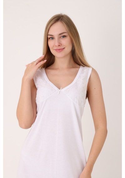 Yasar Underwear Kadın Uzun,kolsuz %100 Pamuk Elbise İçliği Kombinezon Beyaz Beyaz