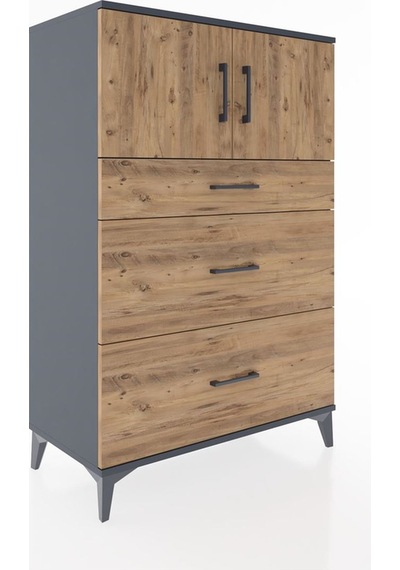Hyperion Dolap Tek Raflı 3 Çekmeceli 2 Kapaklı 88x44x134 Antr... Antrasit