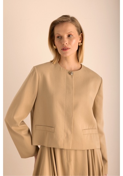 Aker Camel Yakasız Kısa Ceket Camel Camel