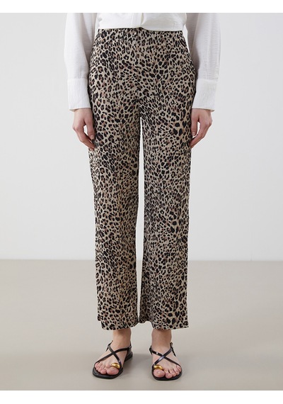 Lcwaıkıkı Classic Bej Beli Lastikli Leopar Desenli Kadın Pantolon