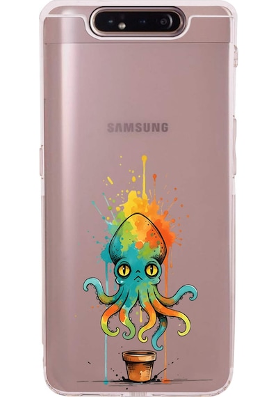 Samsung Galaxy A90 İle Uyumlu Splash Ahtapot Tasarımlı Şeffaf Silikon Kılıf Şeffaf