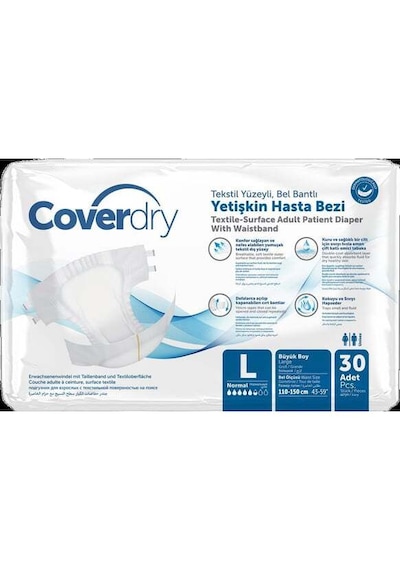 Coverdry Tekstil Yüzeyli Bel Bantlı Yetişkin Hasta Bezi L 8 x 30'lu