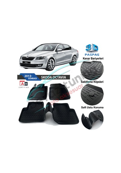 Skoda Octavia Havuzlu 3D Paspas Niken Siyah 2013-Sonrası
