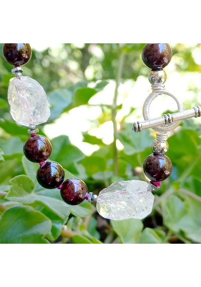 2824 Ham Herkimer Elmas Garnet Hematit El Yapımı Düğümlü Kolye 0112 - Bordo