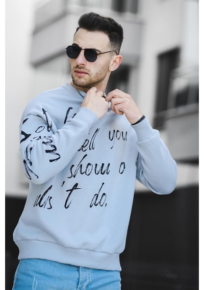 Oksit Trc 2715 Üç İplik Şardonlu Baskılı Bisiklet Yaka Oversize Erkek Sweatshirt 001