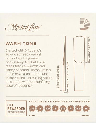 D'addario Rml10bcl200 Mitchell Lurie Bb Klarnet Kamışı No: 2.0 Başlangıç/eğitim - 10'lu Paket Başlangıç Seviyesi İçin Rahatlık Ve Kolay Ses Üretimi