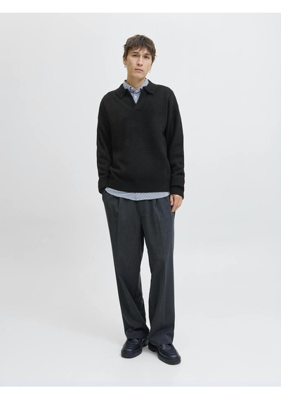 Jack & Jones Jjsoho Ollıe Knıt Splıt Neck Ln Yakalı Kazak Siyah