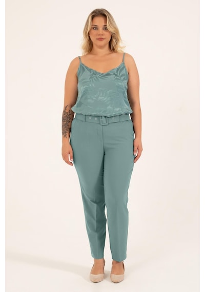 Myline Cep Detaylı Kemerli Klasik Pantolon-Mint Mint Yeşili