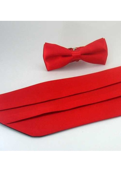Kırmızı Çocuk Boy Düz Renk Saten Kuşak Papyon Takım - Ckp-03