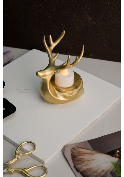Tekli Dekoratif Hediyelik Gold Altın Tea Light Geyik