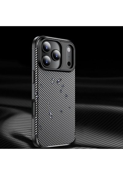 Apple Uyumlu iPhone 17 Pro Kılıf Kamera Korumalı Darbe Emici Karbon Fiber Desenli Kapak
