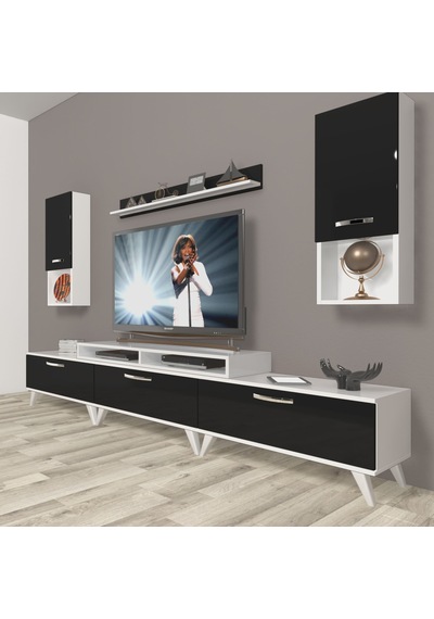 Decoraktiv Ekoflex 270da Mdf Retro Tv Ünitesi Tv Sehpası Beyaz - Siyah