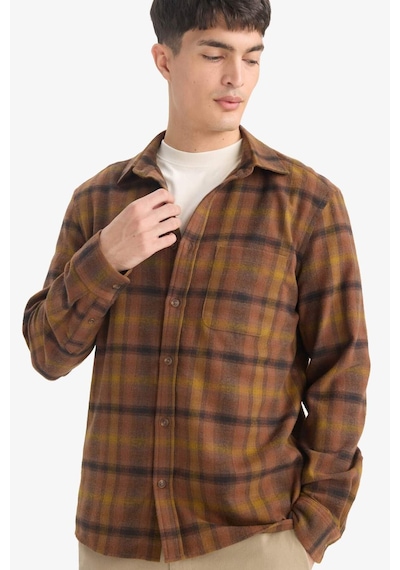 Defacto Regular Fit Polo Yaka Kareli Flanel Uzun Kollu Gömlek E8183ax25wnbn152 Kahve