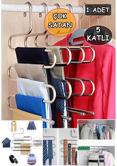 5 Katlı Metal Elbise Askısı Giysi Pantolon Eşarp Fular Havlu Kravat Düzenleyici Metal Beyaz Tr Diğer