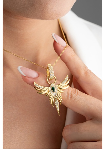 Çekirdekjewelry 925 Ayar Gümüş Zümrüdüanka Kolye Sarı