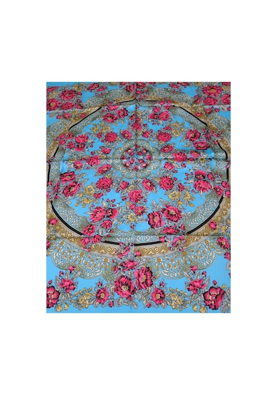 Tikitonki Çiçek Desenli Turkuaz Bohem Saten Eşarp - 90x90 Turkuaz Turkuaz
