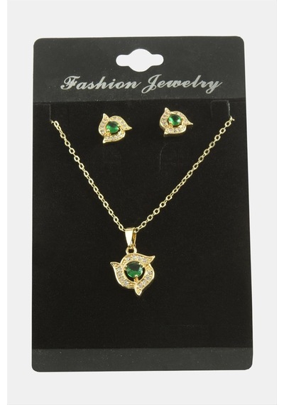 Çiçek Zirkon Taşlı Set Kolye Çok Renkli 42096219