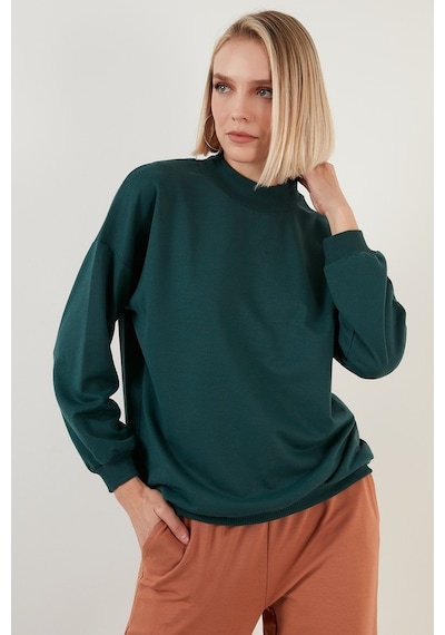 Lela Pamuklu Dik Yaka Basic Örme Bayan Sweat 5863323 Nefti