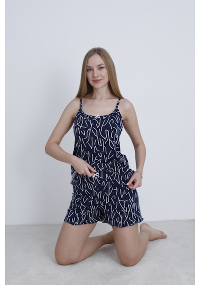 Mihra Kadın İp Askılı Şortlu Yazlık Pijama Takımı Lacivert