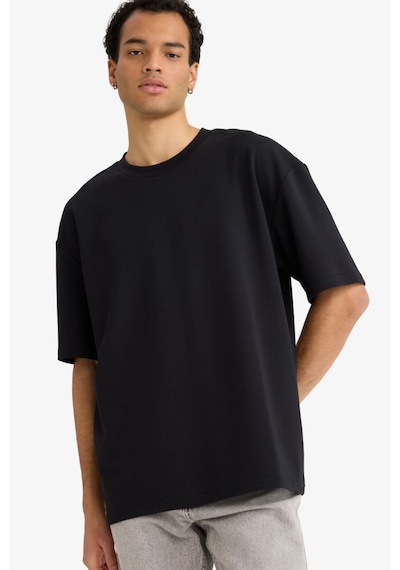 Defacto Oversize Geniş Kalıp Bisiklet Yaka Kısa Kollu Basic Düz Ağır Kumaş Tişört X3926az26spbk81 Siyah-bk81