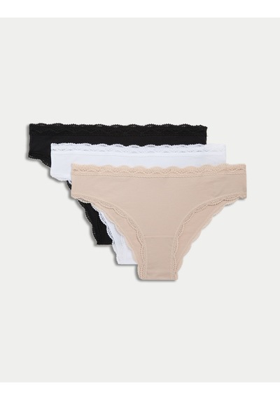 Marks & Spencer 3'lü Dantel Detaylı Brazilian Külot Seti T61007796B Krem