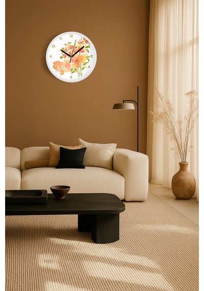 Soyut Çiçek Modern Duvar Saati - 25cm - Önü Camlı Beyaz Kasa - Sessiz Mekanizma-jh0872 Beyaz