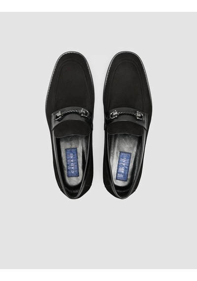 Cabani %100 Hakiki Deri Süet Siyah Toka Detaylı Erkek Loafer Siyah Süet