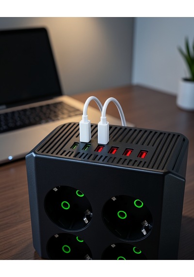 8'li Dikey Çoklu Priz 4 Usb 2 Type-c Akım Korumalı 0