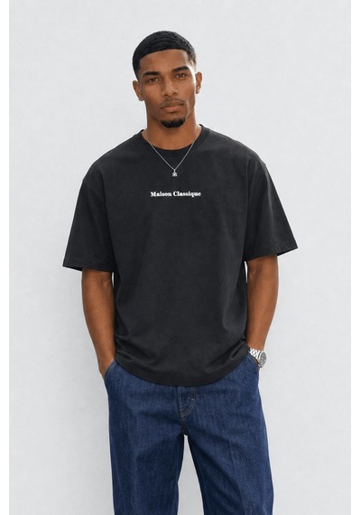 Respire Erkek Maison Baskılı Oversize T-shirt Siyah