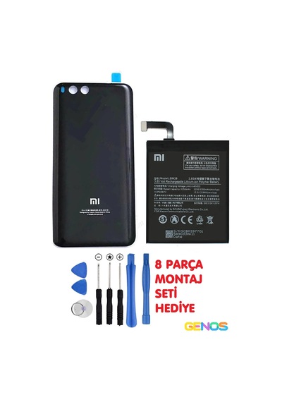 Xiaomi Mi 6 Arka Batarya Pil Kapağı Cam + Xiaomi 6 Mi6 Pil Batarya Bm39 + Montaj Set Siyah