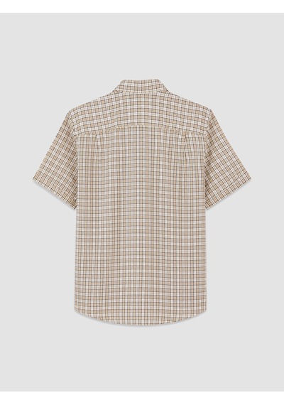 Lcwaıkıkı Classic Bej Regular Fit Ekose Poplin Erkek Gömlek