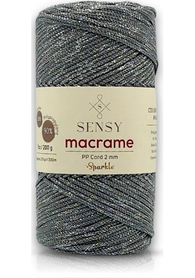 Premium Simli 200 Gr Polyester Makrome Ipi Gri 2 Mm - 230 M Supla Ip Ve Çanta İpliği