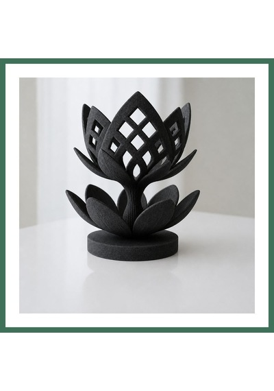 En-cag 3d Baskı Lotus Çiçeği Mumluk - Dekoratif Tealight Mumluk-siyah Bss