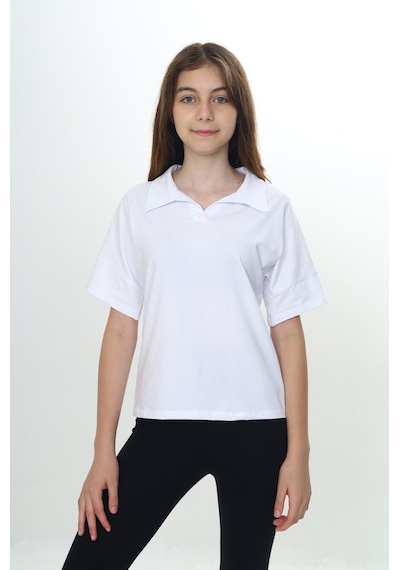 Toontoy Kids Toontoy Kız Çocuk Okul Polo Yaka Tişört Beyaz