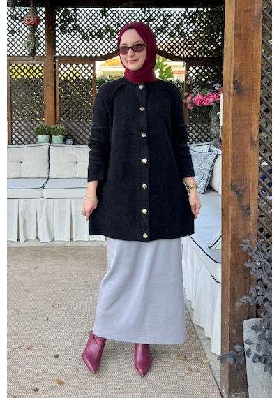 Rabia Şamlı Sedef Angora Triko Hırka Siyah Normal