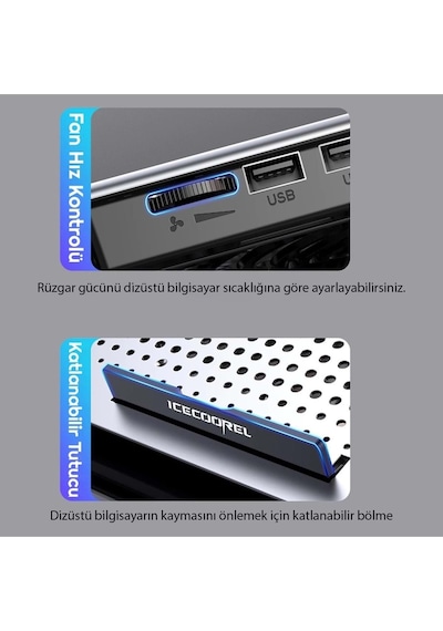 Icecoorel Alimünyum Hız Ayarlı Notebook Soğutucu Ergonomik Stand 12-17inç Uyumlu