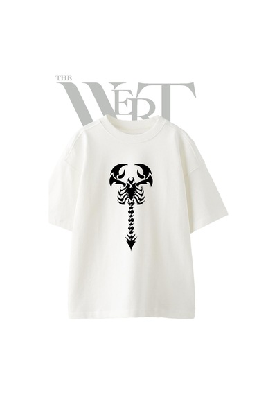 Thewert Tribal Akrep Tasarım Baskılı Ünisex Beyaz Oversize T-shirt