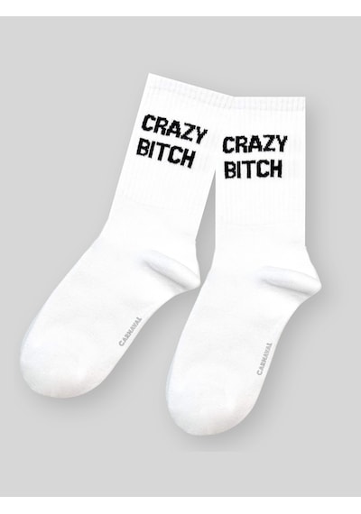 Carnaval Socks Crazy B.itch Yazılı Unisex Beyaz Tenis Çorap Beyaz
