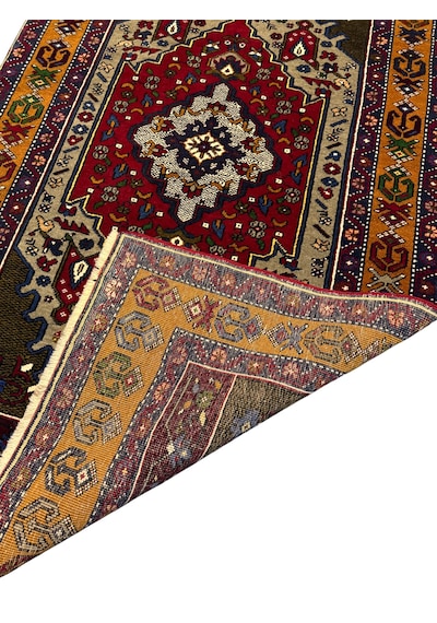 El Dokuma Sıfır Yahyalı Halısı 115x205 Kırmızı Yeşil Kök Boya Yün Halı Renkli