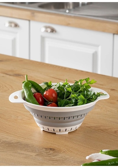 Süzgeç Katlanır Süzgeç Sebze Süzgeci Katlanabilir Süzgeç Oval Silikon Bpa Free Beyaz Gri